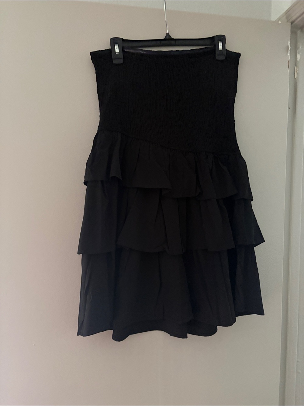 Strapless Black Ruffled Tiered Dress